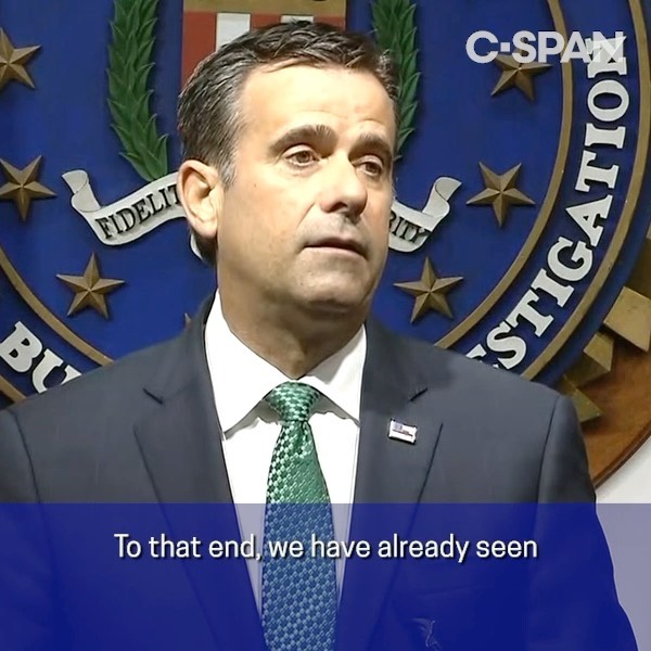 Director of National Intelligence John Ratcliffe and FBI Director Christopher Wr...